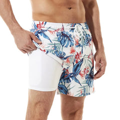 5in Mens Swim Trunks with Compression Liner Zipper Pocket(Printed) 03
