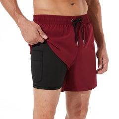 5in Mens Swim Trunks with Compression Liner Zipper Pocket(Solid) 02