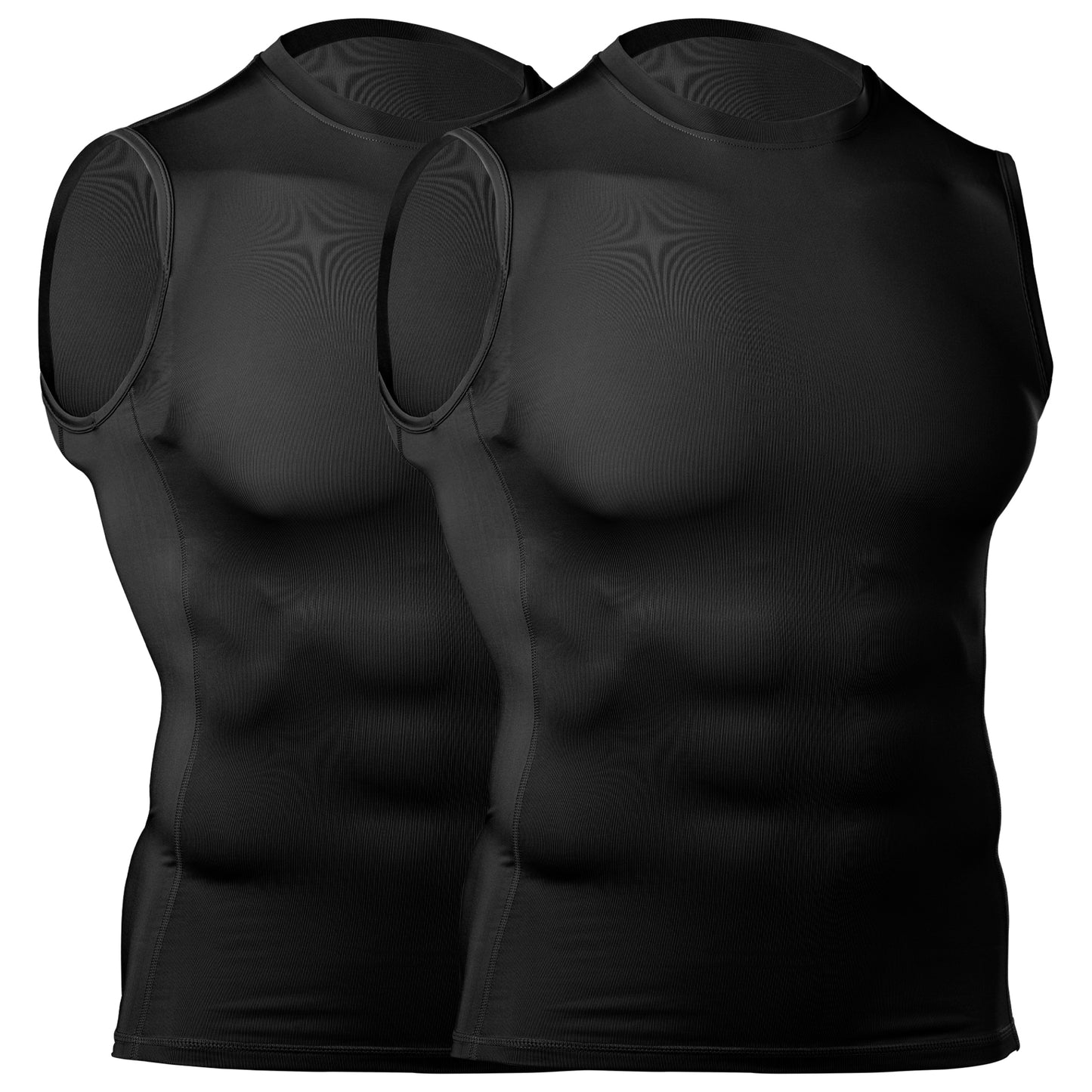 Brisira 2-Pack Men Coolmax Sleeveless Muscle Vest Fitness Workout Athletic Compression Shirt Size S to 2XL