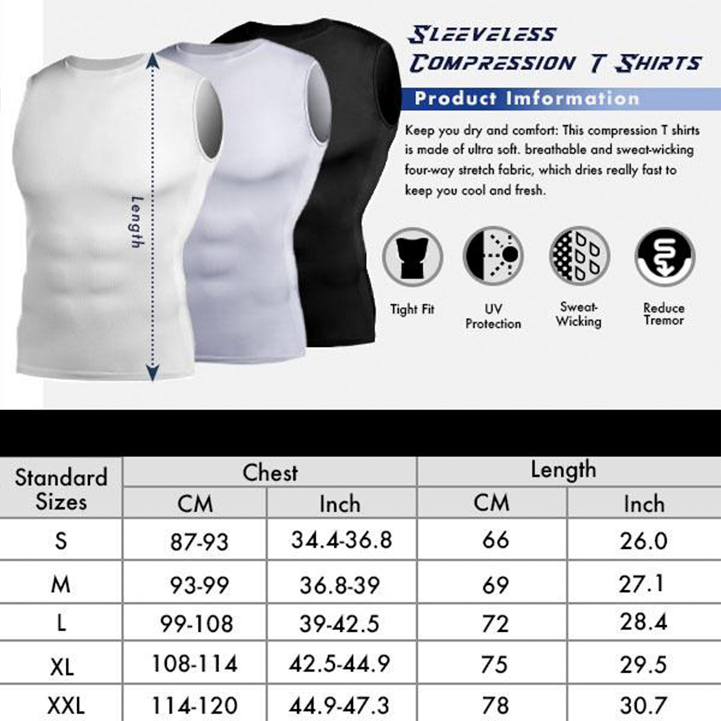 Brisira 2-Pack Men Coolmax Sleeveless Muscle Vest Fitness Workout Athletic Compression Shirt Size S to 2XL