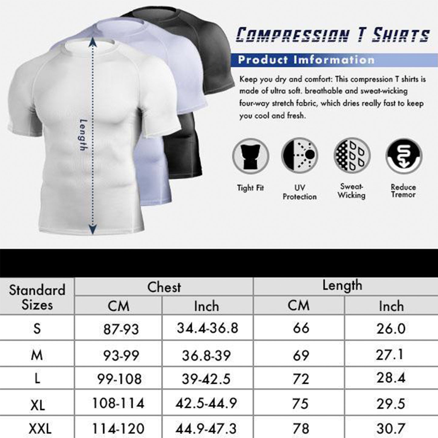 Brisira Men Coolmax Baselayer Compression Shirt Gym Athletic Workout Short-Sleeve Cool Dry Size S to 2XL