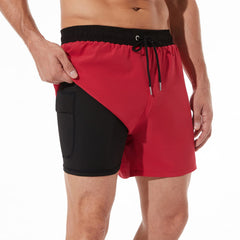 5in Mens Swim Trunks with Compression Liner Zipper Pocket(Solid) 03