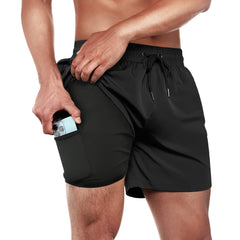 5in Mens Swim Trunks with Compression Liner Zipper Pocket(Solid) 01