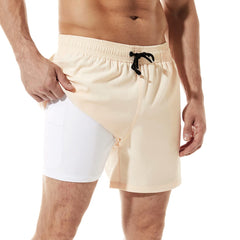5in Mens Swim Trunks with Compression Liner Zipper Pocket(Solid) 01