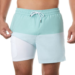 5in Mens Swim Trunks with Compression Liner Zipper Pocket(Stripes)
