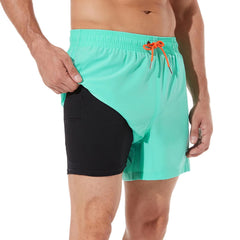 5in Mens Swim Trunks with Compression Liner Zipper Pocket(Solid) 03
