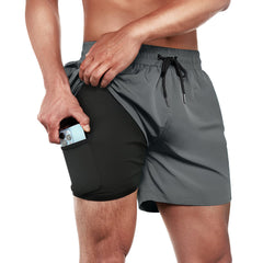 5in Mens Swim Trunks with Compression Liner Zipper Pocket(Solid) 01