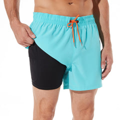 5in Mens Swim Trunks with Compression Liner Zipper Pocket(Solid) 03
