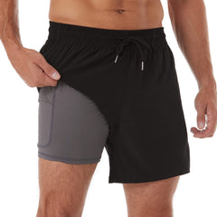 5in Mens Swim Trunks with Compression Liner Zipper Pocket(Printed) 01