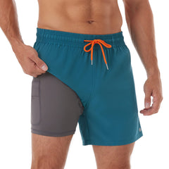 5in Mens Swim Trunks with Compression Liner Zipper Pocket(Printed) 02