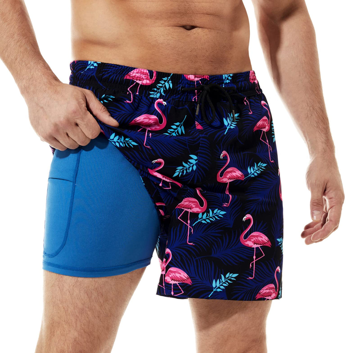 Dad-Mens Swim Trunks with Compression Liner-5in/7in/9in Flamingo