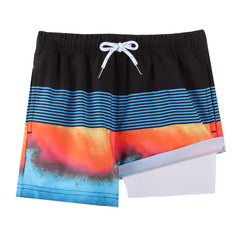 Boys Swim Trunks with Compression Boxer Brief Liner A02