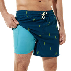 5in Mens Swim Trunks with Compression Liner Zipper Pocket(Printed) 04