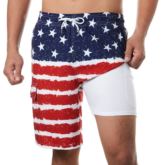 9in Mens Swim Trunks with Compression Liner Cargo Pocket 01
