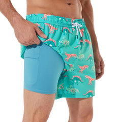 5in Mens Swim Trunks with Compression Liner Zipper Pocket(Printed) 02