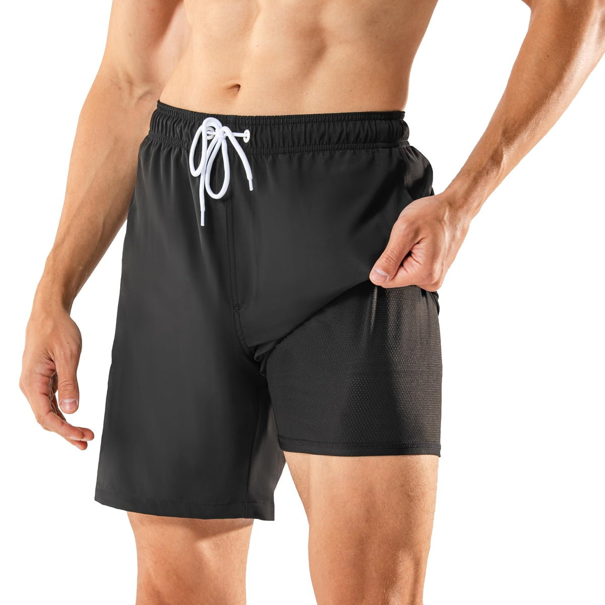 7in Mens Swim Trunks with Compression Liner Two Side Pockets 02