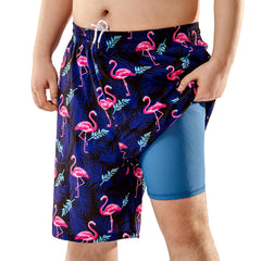 Big and Tall Swim Trunks for Men with Compression Liner(Printed)