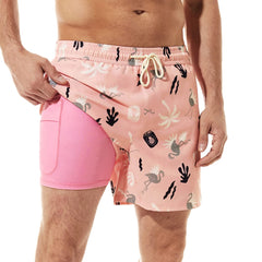 5in Mens Swim Trunks with Compression Liner Zipper Pocket(Printed) 03