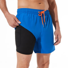 5in Mens Swim Trunks with Compression Liner Zipper Pocket(Solid) 04