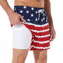 5in Mens Swim Trunks with Compression Liner Zipper Pocket(Printed) 01