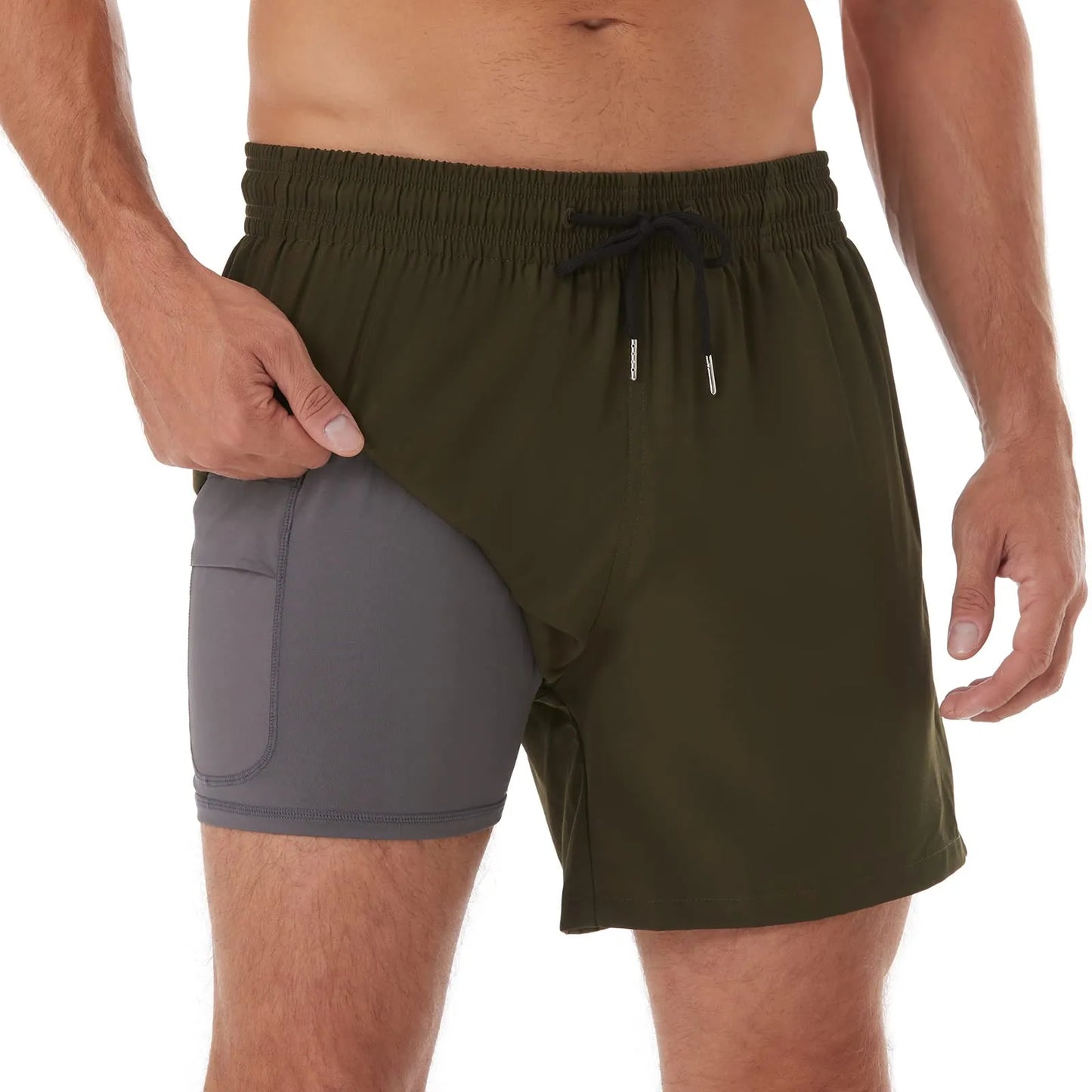 5in Mens Swim Trunks with Compression Liner Zipper Pocket(Printed) 01