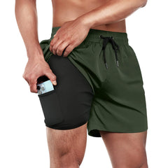 5in Mens Swim Trunks with Compression Liner Zipper Pocket(Solid) 02