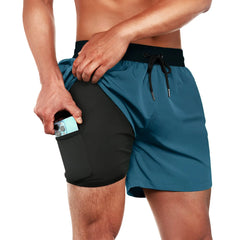 5in Mens Swim Trunks with Compression Liner Zipper Pocket(Solid) 03