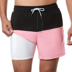 5in Mens Swim Trunks with Compression Liner Zipper Pocket(Stripes)