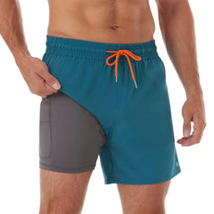 5in Mens Swim Trunks with Compression Liner Zipper Pocket(Printed) 02