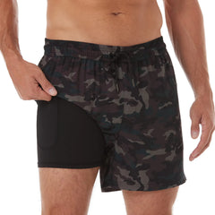 5in Mens Swim Trunks with Compression Liner Zipper Pocket(Printed-1)