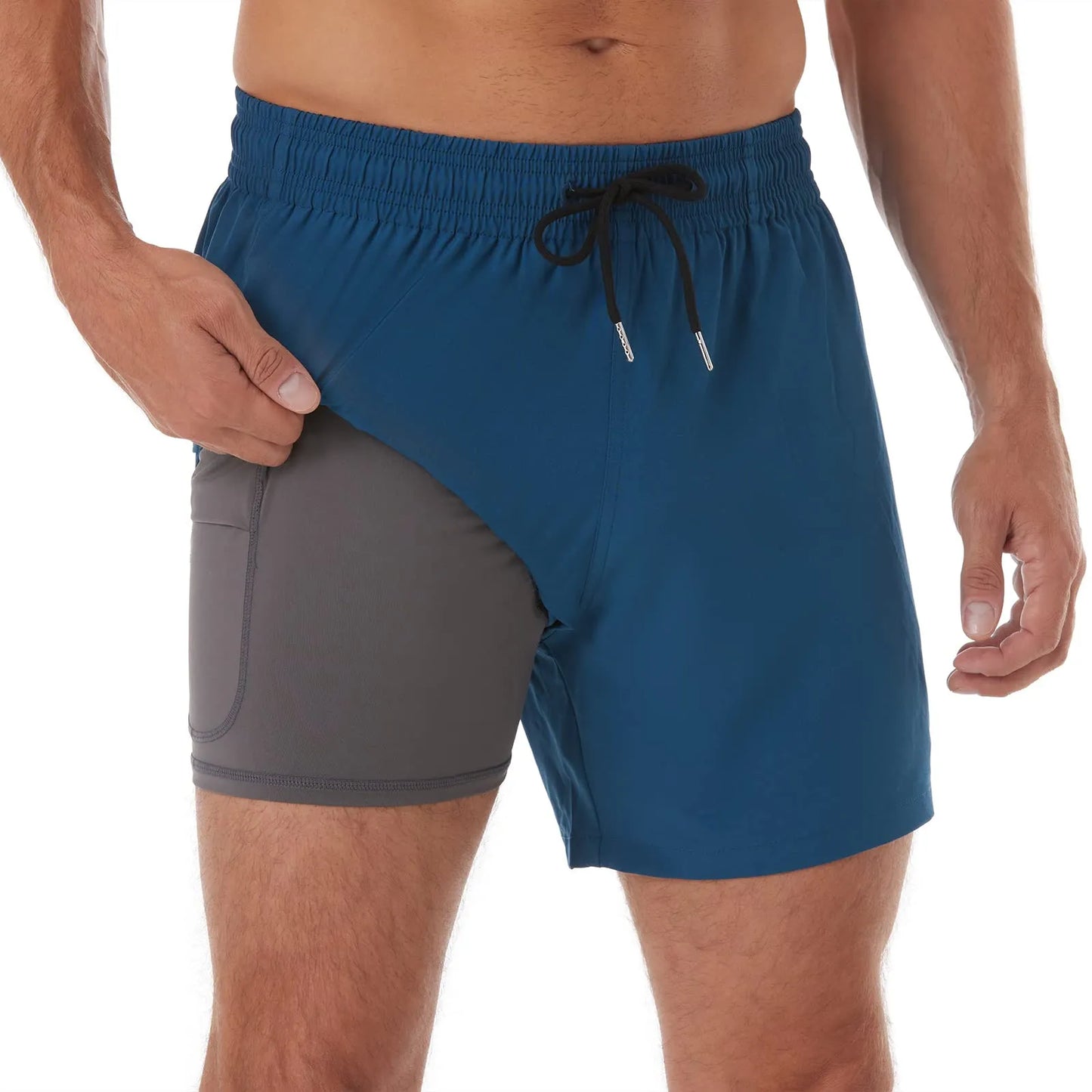 5in Mens Swim Trunks with Compression Liner Zipper Pocket(Printed) 02