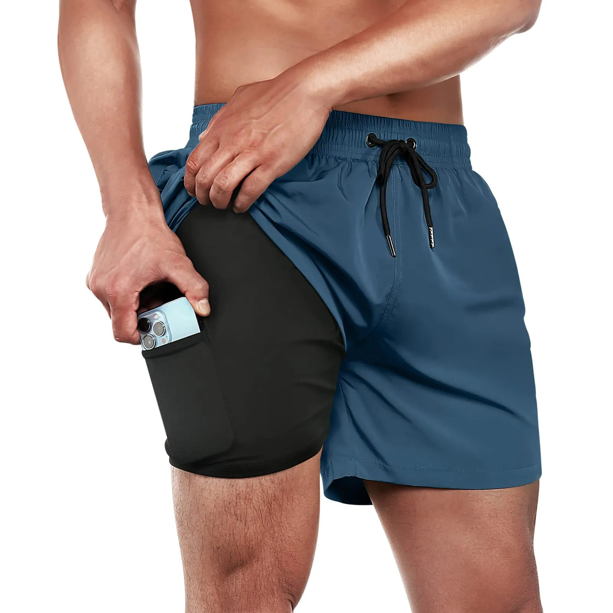 5in Mens Swim Trunks with Compression Liner Zipper Pocket(Solid) 03