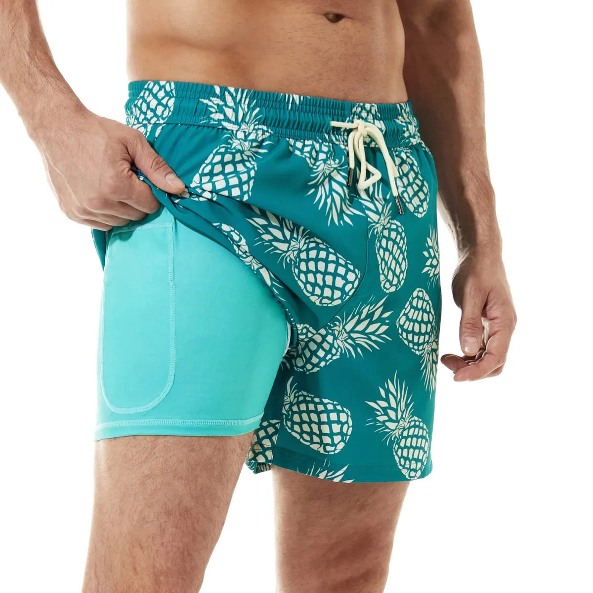 5in Mens Swim Trunks with Compression Liner Zipper Pocket(Printed) 02