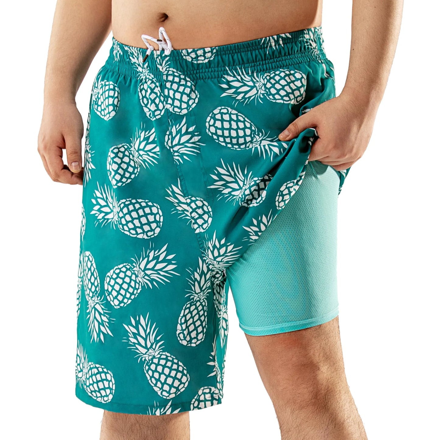 Big and Tall Swim Trunks for Men with Compression Liner(Printed)