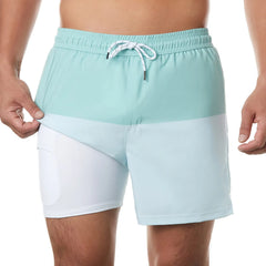 5in Mens Swim Trunks with Compression Liner Zipper Pocket(Stripes)