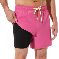 5in Mens Swim Trunks with Compression Liner Zipper Pocket(Solid) 02