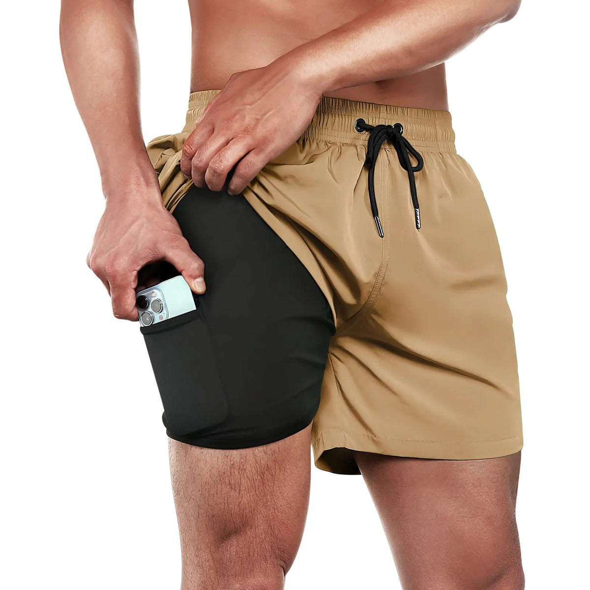 5in Mens Swim Trunks with Compression Liner Zipper Pocket(Solid) 04