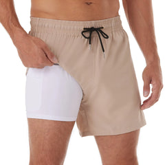 5in Mens Swim Trunks with Compression Liner Zipper Pocket(Printed) 03