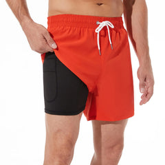 5in Mens Swim Trunks with Compression Liner Zipper Pocket(Solid) 03