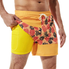 5in Mens Swim Trunks with Compression Liner Zipper Pocket(Printed) 06